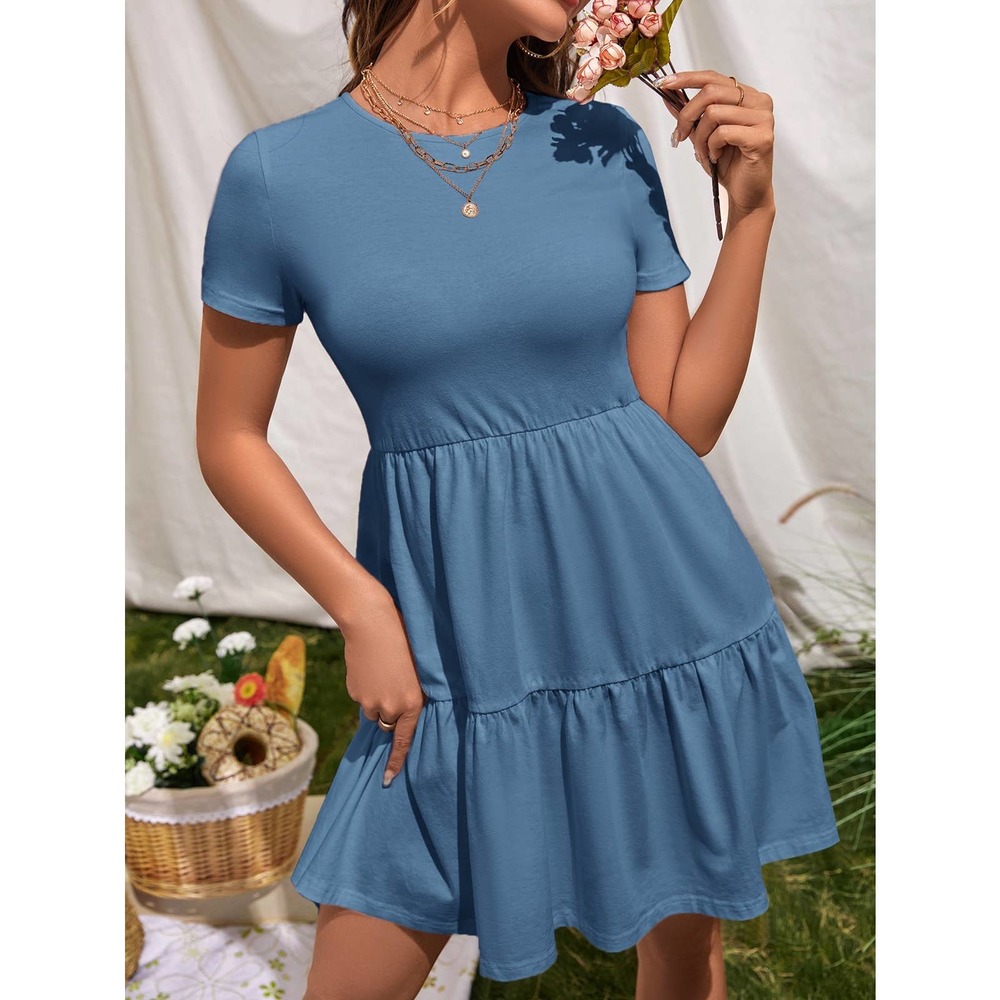 Short sleeve Ruffle Hem boho mini Dress black - Picture 10 of 12